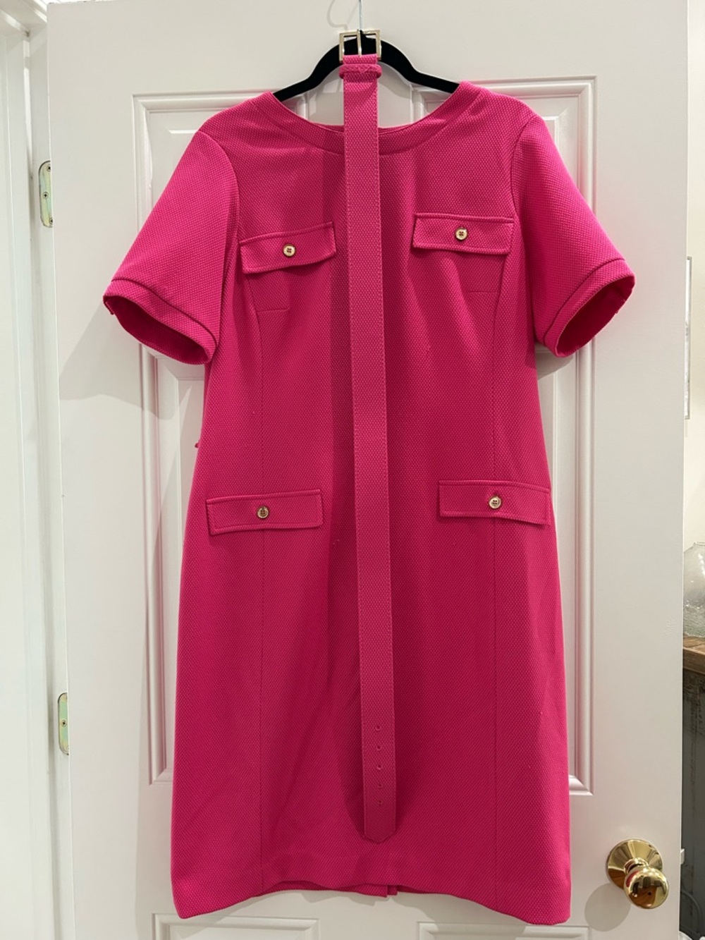 Jones New York Hot Pink Short Sleeve Shift Dress with Belt